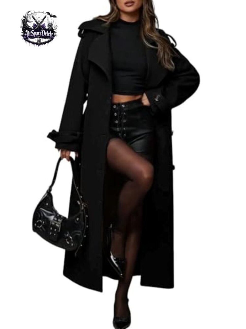 Double Breasted Midi Wool Coat with Belt Notch Lapel Business Casual